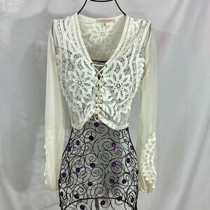 Hottie white sheer v neck long sleeve blouse size S